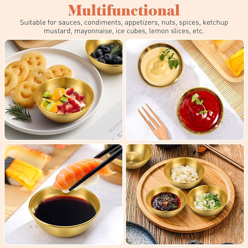 304 Stainless Steel Mini Spice Dishes Sauce Dipping Bowls Gold Finish Appetizer Plates Set of 2 - Image 5